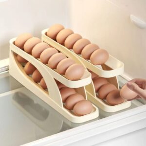 Double-Layer Egg Dispenser Automatic Roll-Down Egg Storage Rack Slide Egg Carton Refrigerator Egg Basket Kitchen Countertop Egg Holder